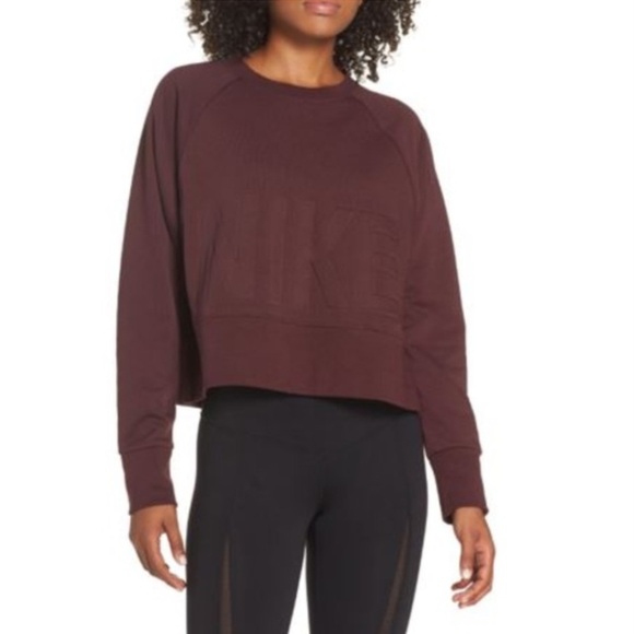 🔥Nike | Women's Burgundy ‘Versa’ Embossed Logo Cropped Sweatshirt, side slits, M - Picture 15 of 15